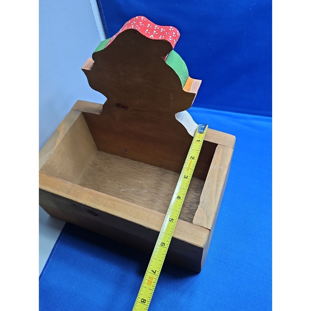 Wood Elf Christmas Card Box Folk Art Handcrafted Hand Painted Kitsch Vintage 9" - Picture 9 of 11